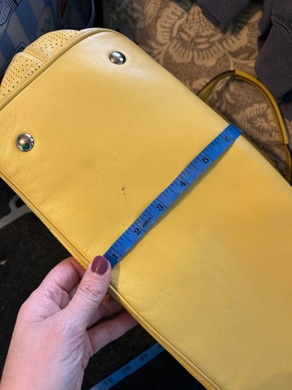 Coach Perforated Leather Yellow Tote Bag w/ Sun Bag Charm - Picture 10 of 11